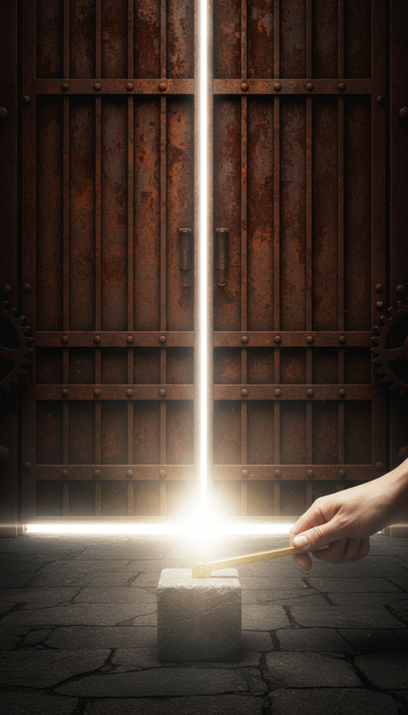 生锈铁门与金杠杆