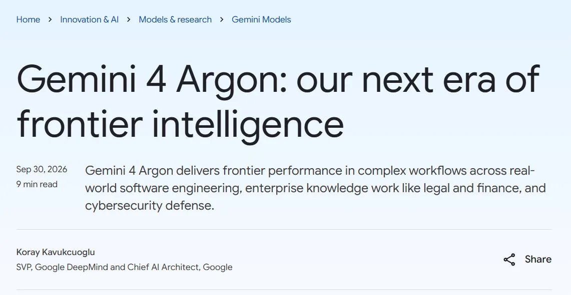 Google 官方博客 Gemini 4 Argon 发布页